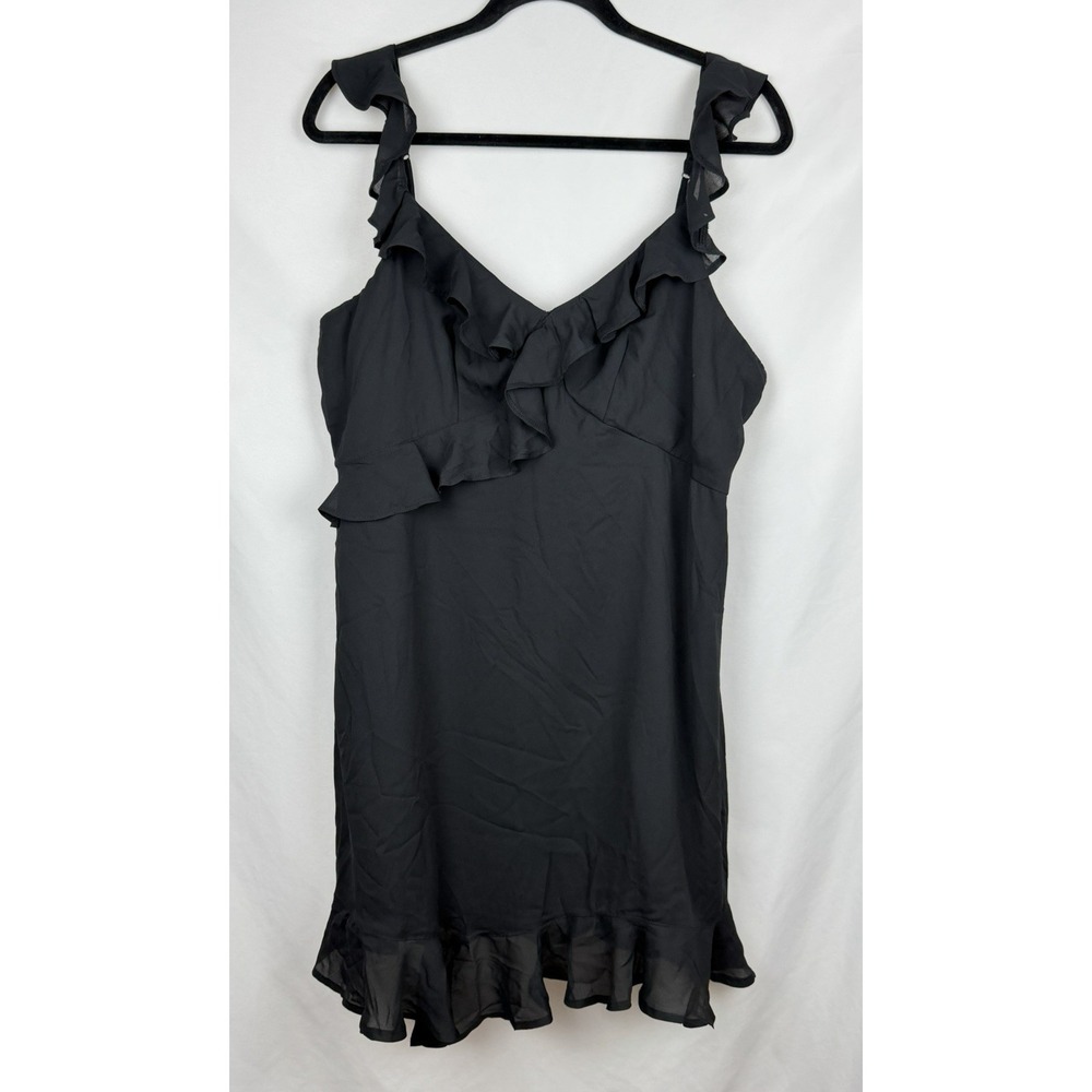 Abercrombie & Fitch Black Ruffle V Neck Mini Dress XL Lined Little Black Dress